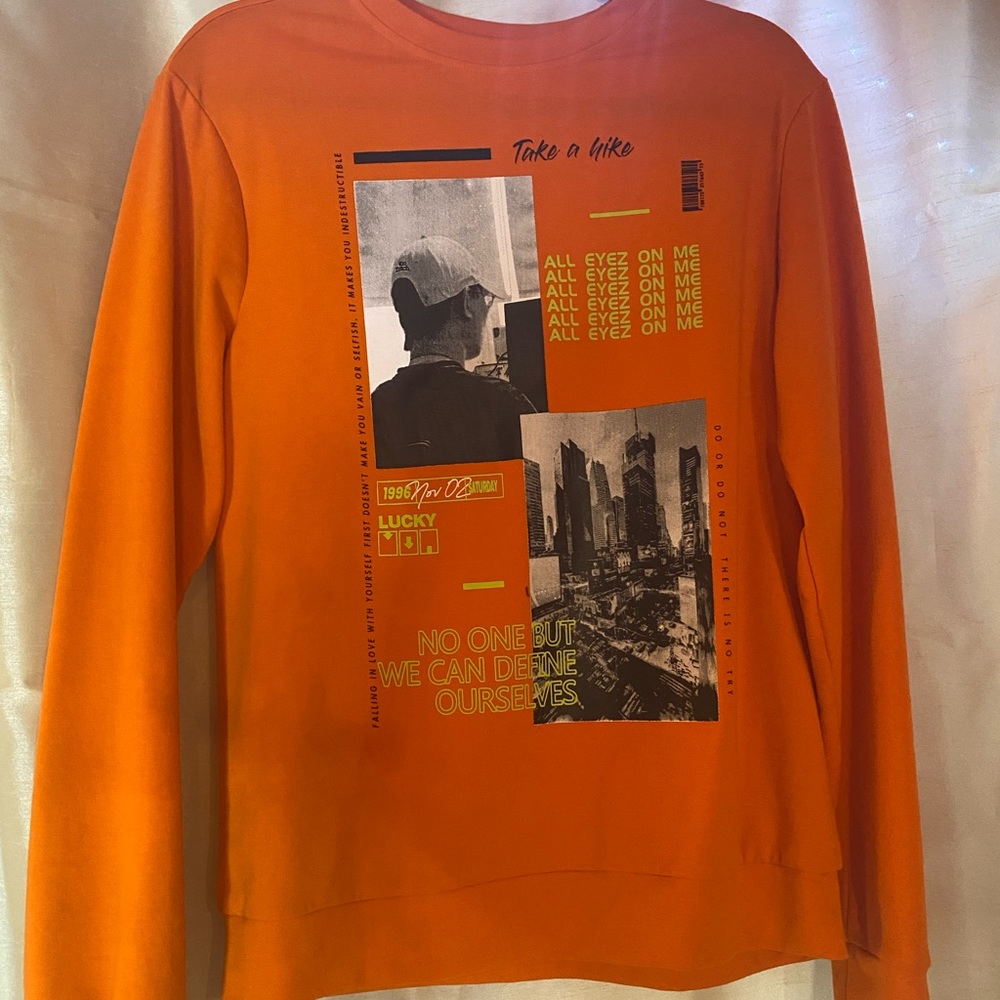 Shein Orange Graphic Crew Neck Sweatshirt